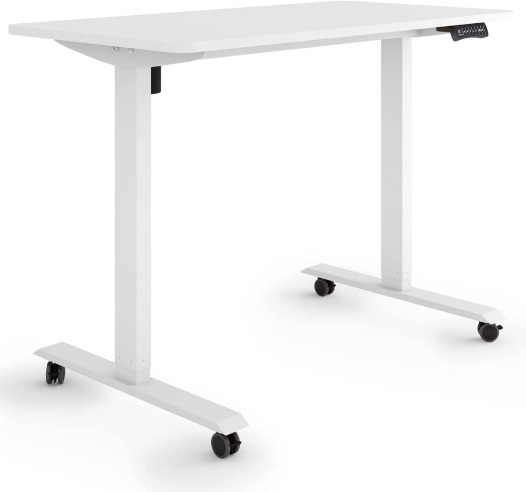 ESMART Germany ETX-121WW 120x60cm Weiß Ergonomischer Steh-Sitz-Schreibtisch auf Rollen Stufenlos elektrisch höhenverstellbar 78,5-128,5cm 3X Memory Aktivitätserinnerung Soft-Start/Stopp Bild 1