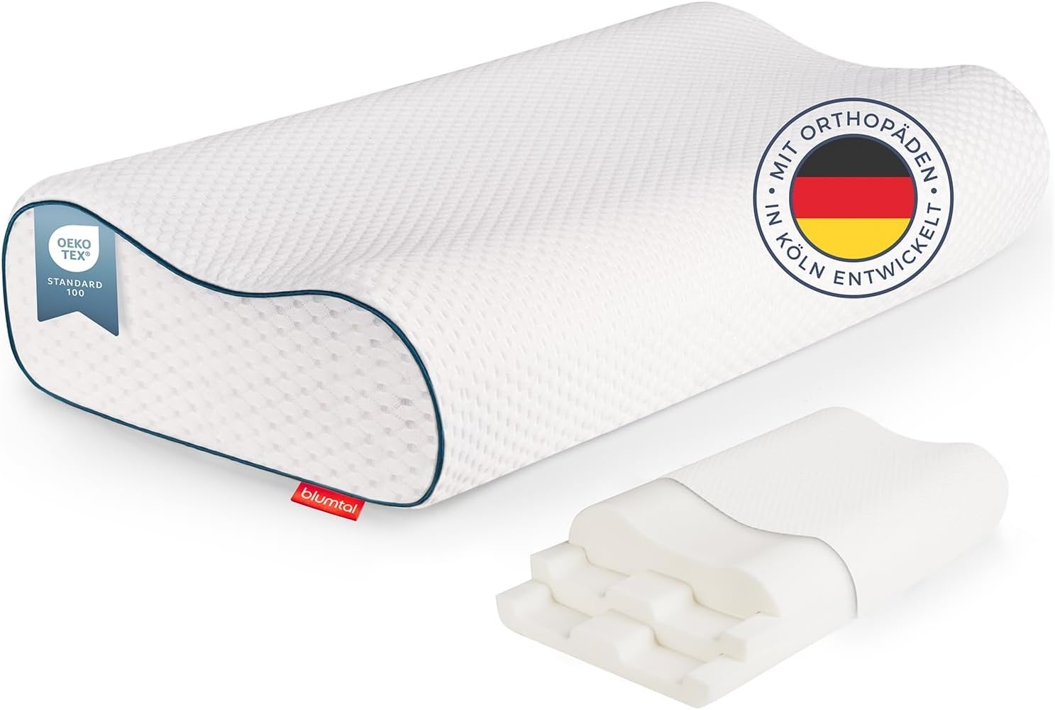 Blumtal Nackenstützkissen Orthopädisch aus Memory Foam, Ohne Plattliegen für Seitenschläfer, Bauchschläfer & Rückenschläfer, Anti-Schnarch-Kissen, ergonomisches Kissen mit individueller Höhenanpassung Bild 1