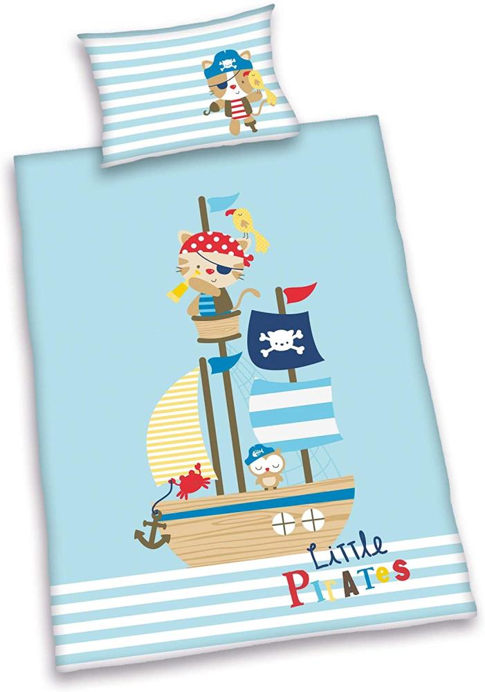 Herding Baby Best Kleinkinder-Bettwäsche-Set, Lara Little Pirates Wendemotiv, Bettbezug 100 x 135 cm, Kopfkissenbezug 40 x 60 cm, Baumwolle/Renforcé Bild 1