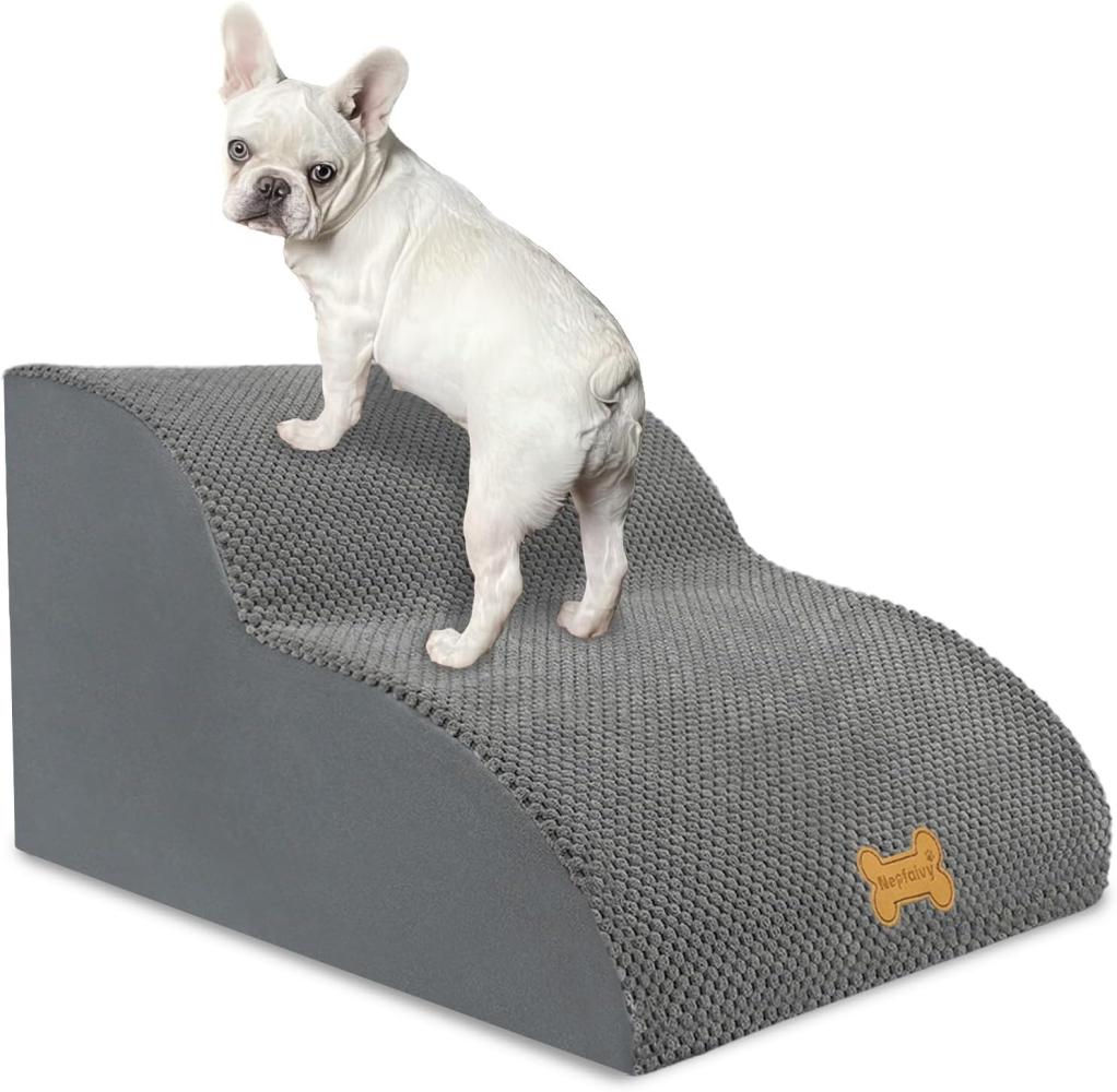 Nepfaivy Hundetreppe für Kleine Hunde 2-Stufig, Haustiertreppe für Bett und Sofa aus Hochdichtem Schwamm, Hunde Treppe Hunderampe mit Abnehmbarem, Waschbarem Bezug und Rutschfestem Boden, 55x40x30cm Bild 1