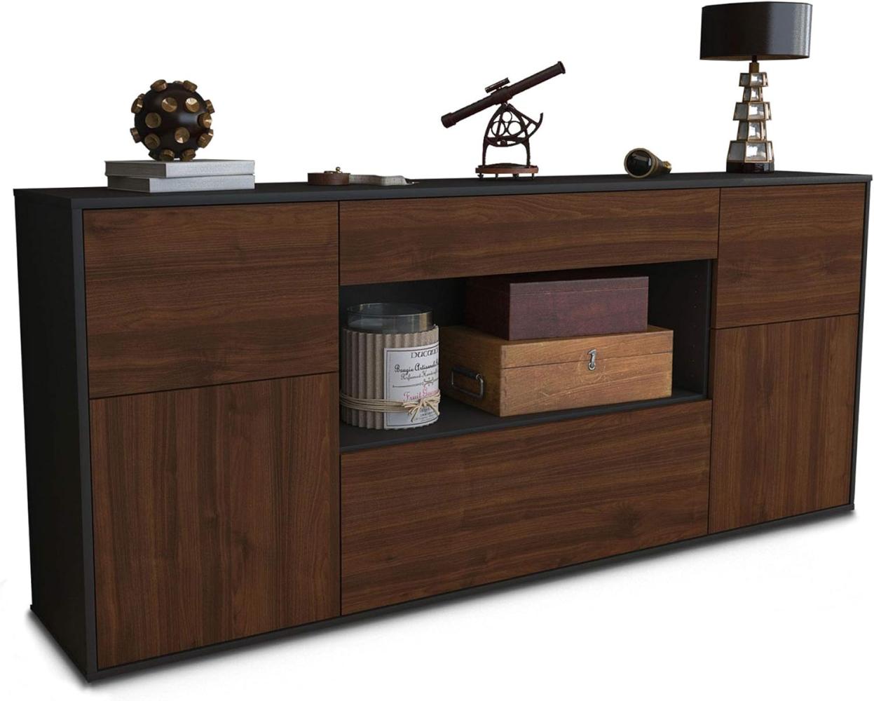 Stil. Zeit Sideboard Johannes - Korpus anthrazit matt - Front Walnuss (180 x 79 x 35 cm) Push-to-Open Technik & Leichtlaufschienen Bild 1