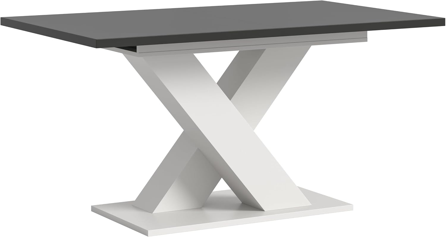 Ausziehbarer Esstisch (B/H/T): 150-190x76x80 in weiß Nachbildung und grau Nachbildung mit X-Fußgestell Bild 1