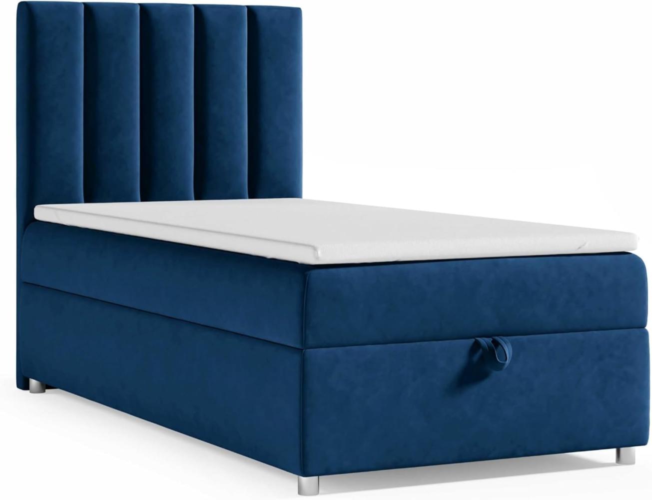 Best for Home Boxspringbett K10 SINGLE mit Bettkasten [mit Kopfteil] [mit Topper] (Blau 70x200) Bild 1