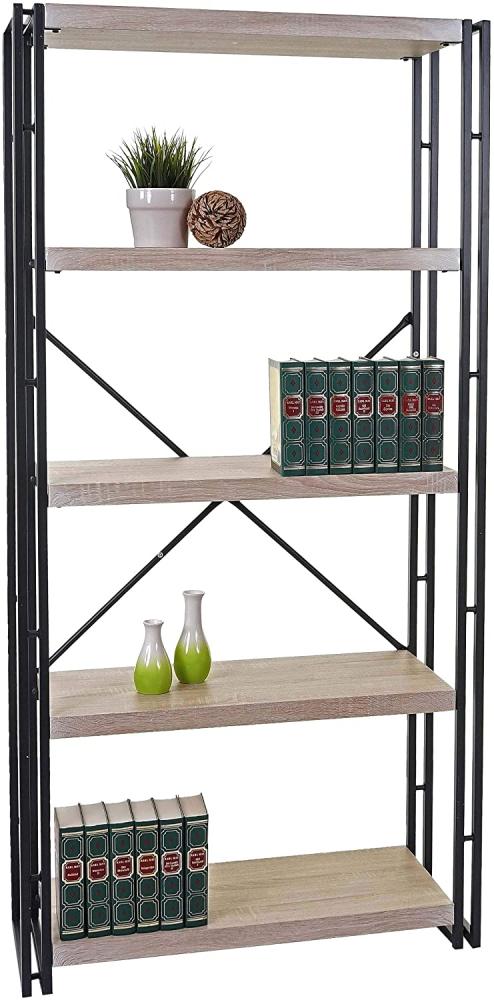 Bücherregal HWC-A27, Standregal Wohnregal, 165x80cm 3D-Struktur 5 Ebenen ~ Eiche-Optik Bild 1