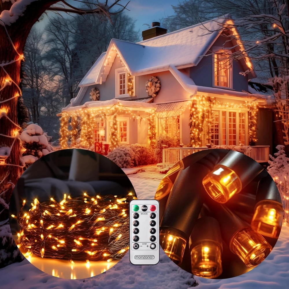 Monzana Lichterkette Außen 200x 400x 600x LED mit Fernbedienung Timer 8 Leuchtmodi Dimmbar IP44 Innen Weihnachtsbeleuchtung Warmweiß Kaltweiß Bunt Bild 1