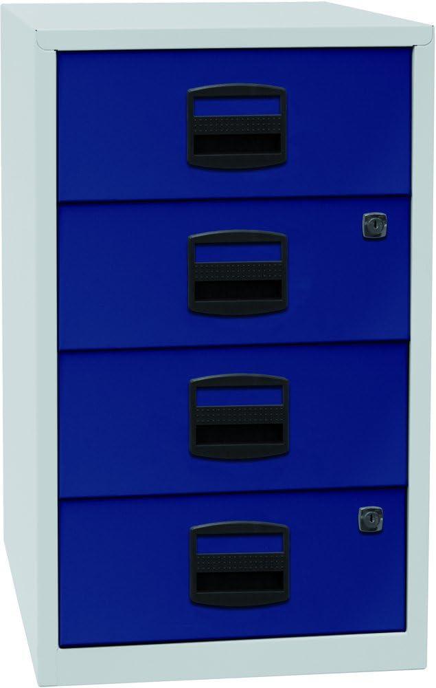 Beistellschrank PFA, 4 Universalschubladen, Farbe Korpus lichtgrau, Fronten oxfordblau Bild 1