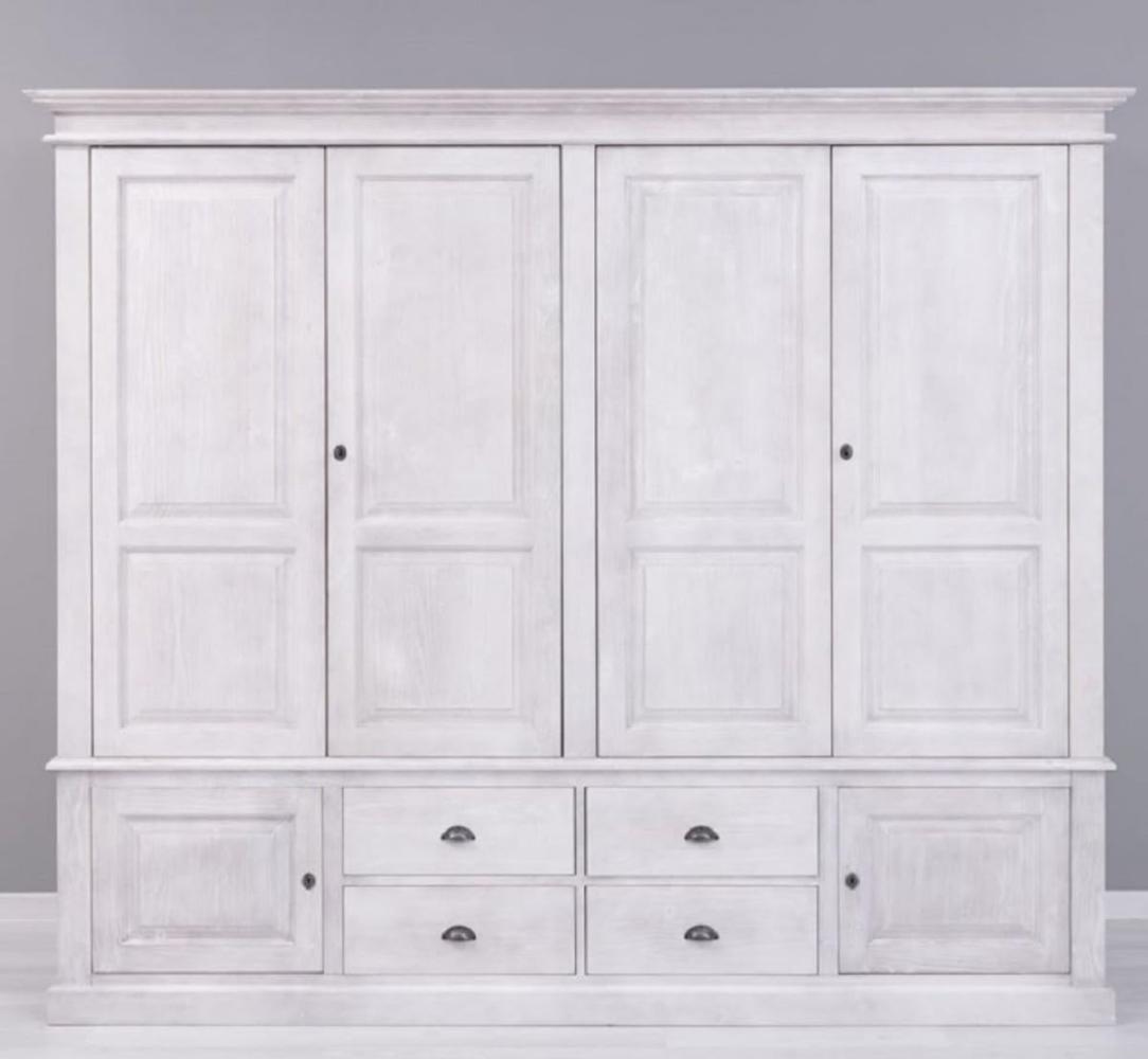 Casa Padrino Landhausstil Schlafzimmerschrank Hellgrau 232 x 59 x H. 197 cm - Massivholz Kleiderschrank mit 6 Türen und 4 Schubladen - Massivholz Schlafzimmer Möbel im Landhausstil Bild 1