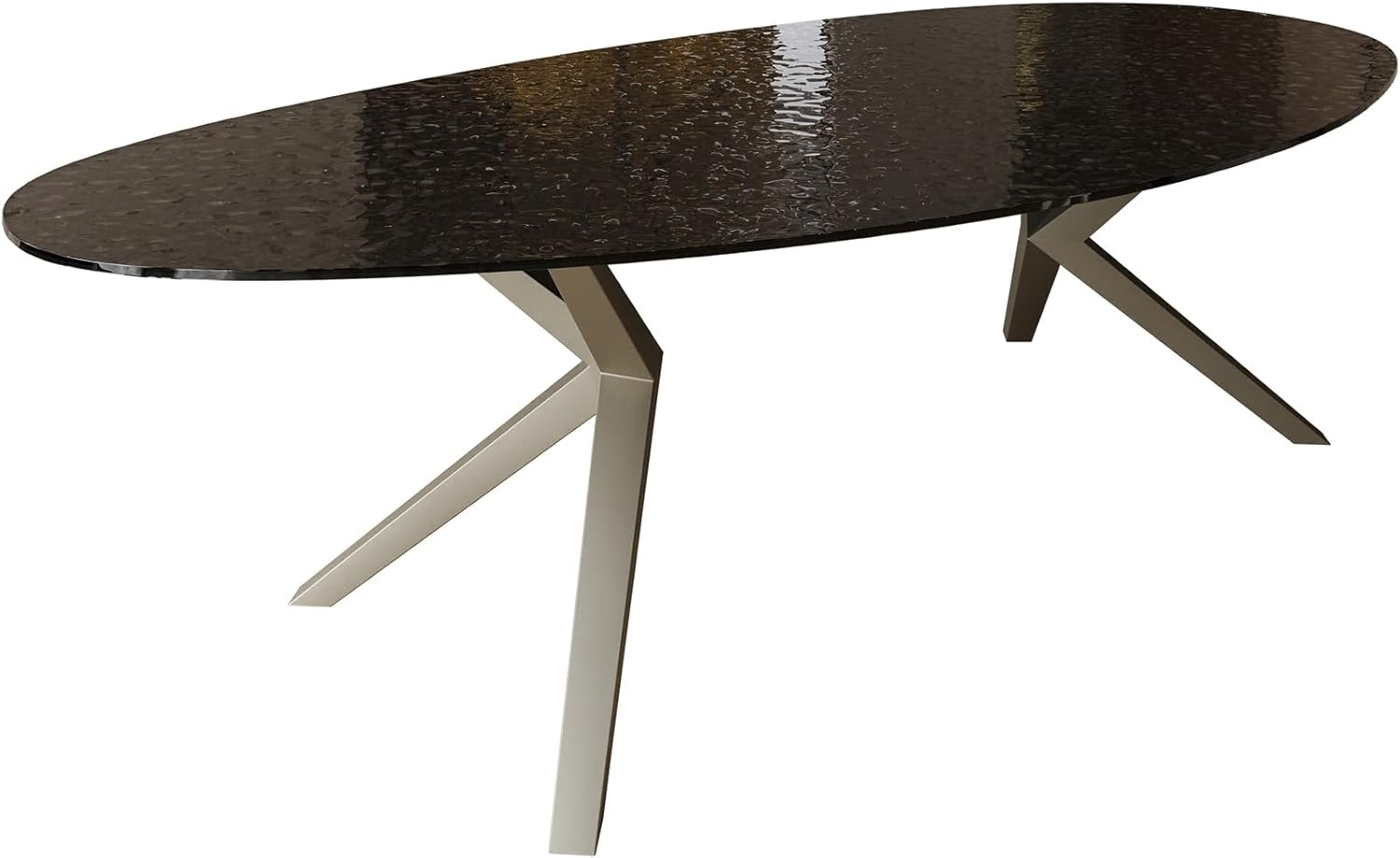 Esstisch Edge Oval 280x130 Reliefglas Rauchschwarz 3D-Design Zenthara kantig Metall Effektfinish Titan Bild 1