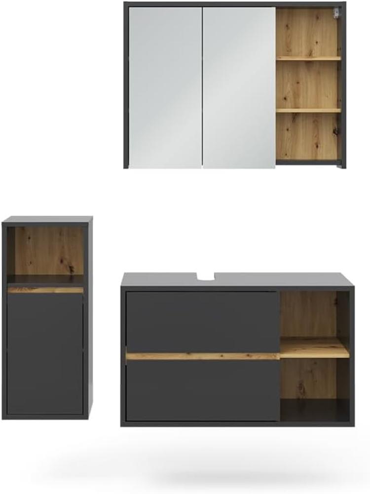 Vicco Badmöbel-Set Badezimmer-Möbel Bad-Schrank Viola Anthrazit Eiche modern Badezimmerschrank Waschtischunterschrank Spiegelschrank Midischrank Schranktür Schrankfach Ablage Aufbewahrung Bild 1