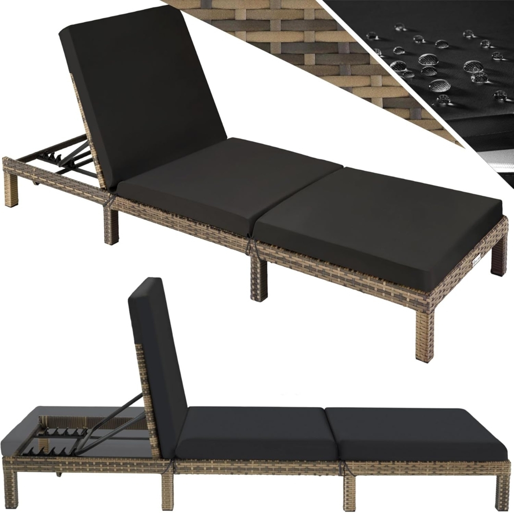 tectake® Polyrattan Sonnenliege mit 6-Fach höhenverstellbarer Rückenlehne, Outdoor Daybed mit bequemer Polsterauflage, Gartenliege Rattan für drinnen und draußen, pflegeleicht und stabil - Natur Bild 1