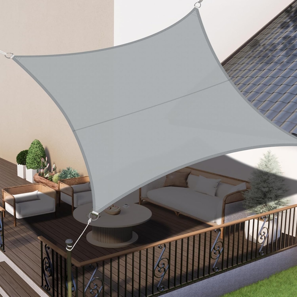 LOVE STORY Sonnensegel Wasserdicht 4x4 m Quadrat PES Polyester Sonnenschutz Windschutz Balkon Terrasse 95% UV-Schut,für Balkon Garten,Hellgrau Bild 1