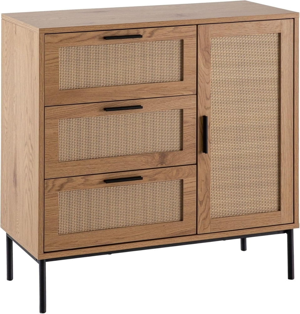 Kommode 80x82x36 cm Flurkommode Eiche-Dekor & Rattan Bild 1