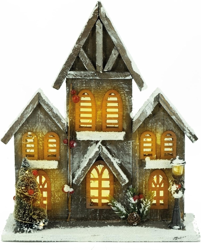 HTI-Living mit LED Beleuchtung Kirche aus Holz Bild 1