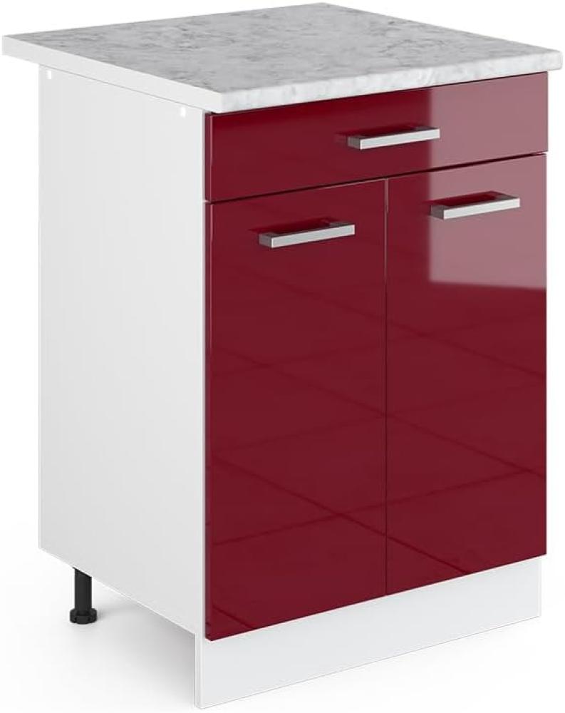 Vicco Küchenschrank R-Line Hängeschrank Unterschrank Küchenzeile Küchenunterschrank Arbeitsplatte, Möbel verfügbar in 6 Dekoren (Bordeaux mit Arbeitsplatte, Schubunterschrank 60 cm) Bild 1