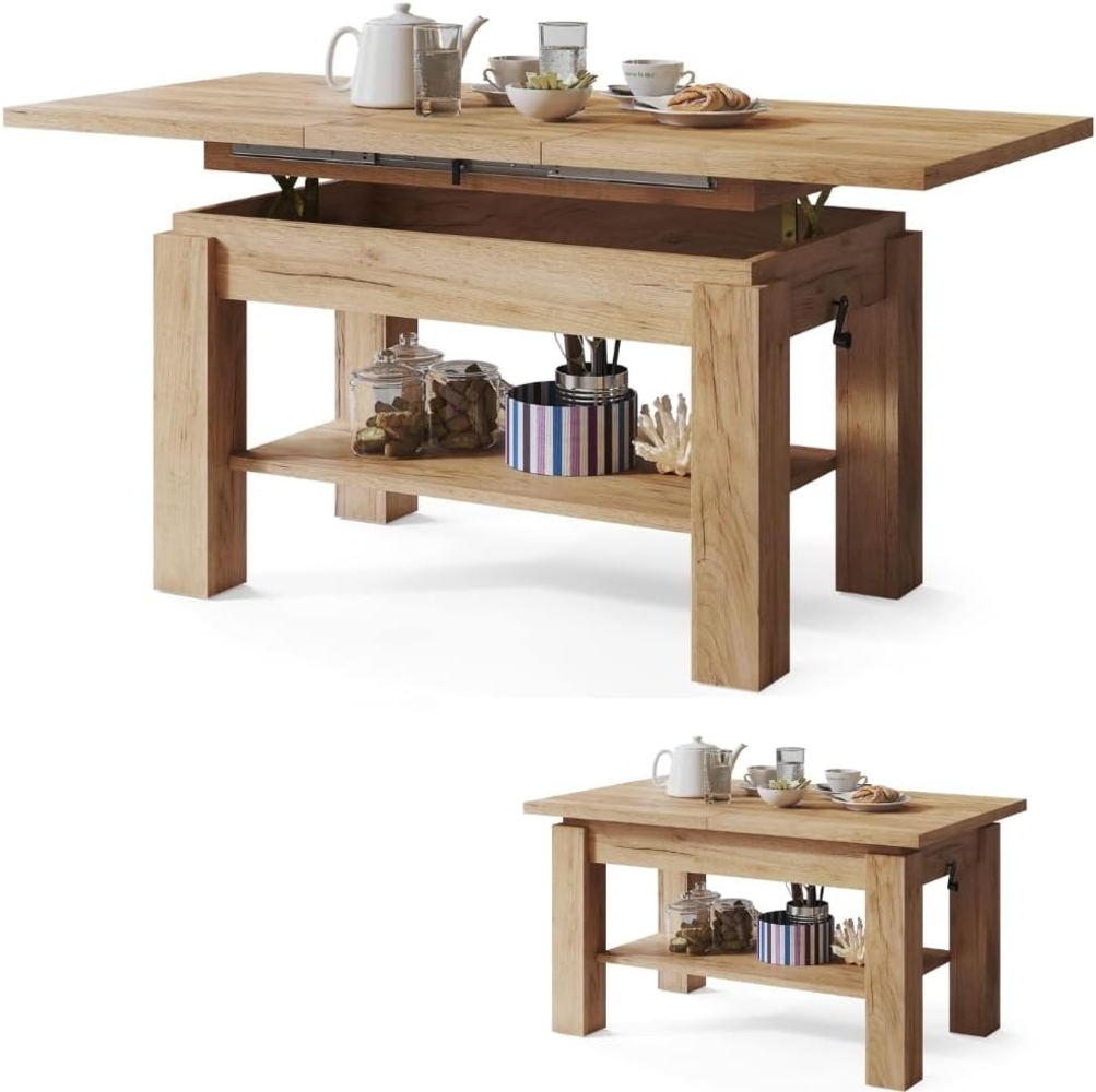 Couchtisch Kaffetisch Wohnzimmertisch Astra mit Brett Höhenverstellbar Weiß Betonoptik Sonoma Eiche Matt Hochglanz 05 (Gold Craft Eiche) Bild 1