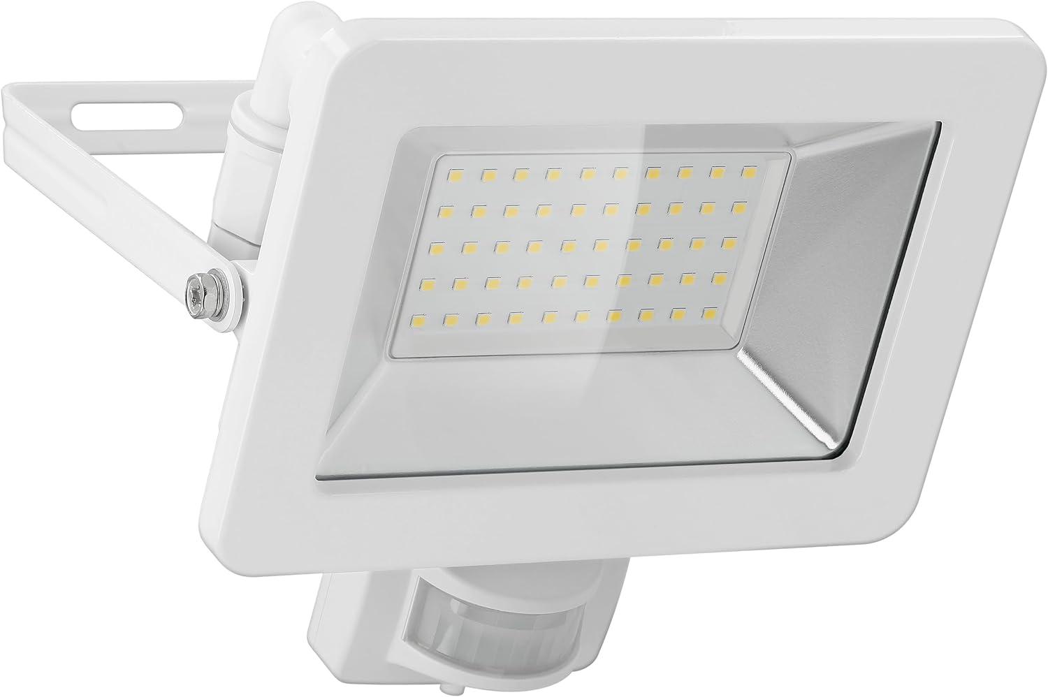 goobay 53884 LED Strahler Bewegungsmelder Außen 50W / PIR Sensor Außenstrahler IP44 / Neutralweißes Licht 4250 lm/LED Scheinwerfer Fluter Wandmontage/Gartenstrahler/Weiß Bild 1