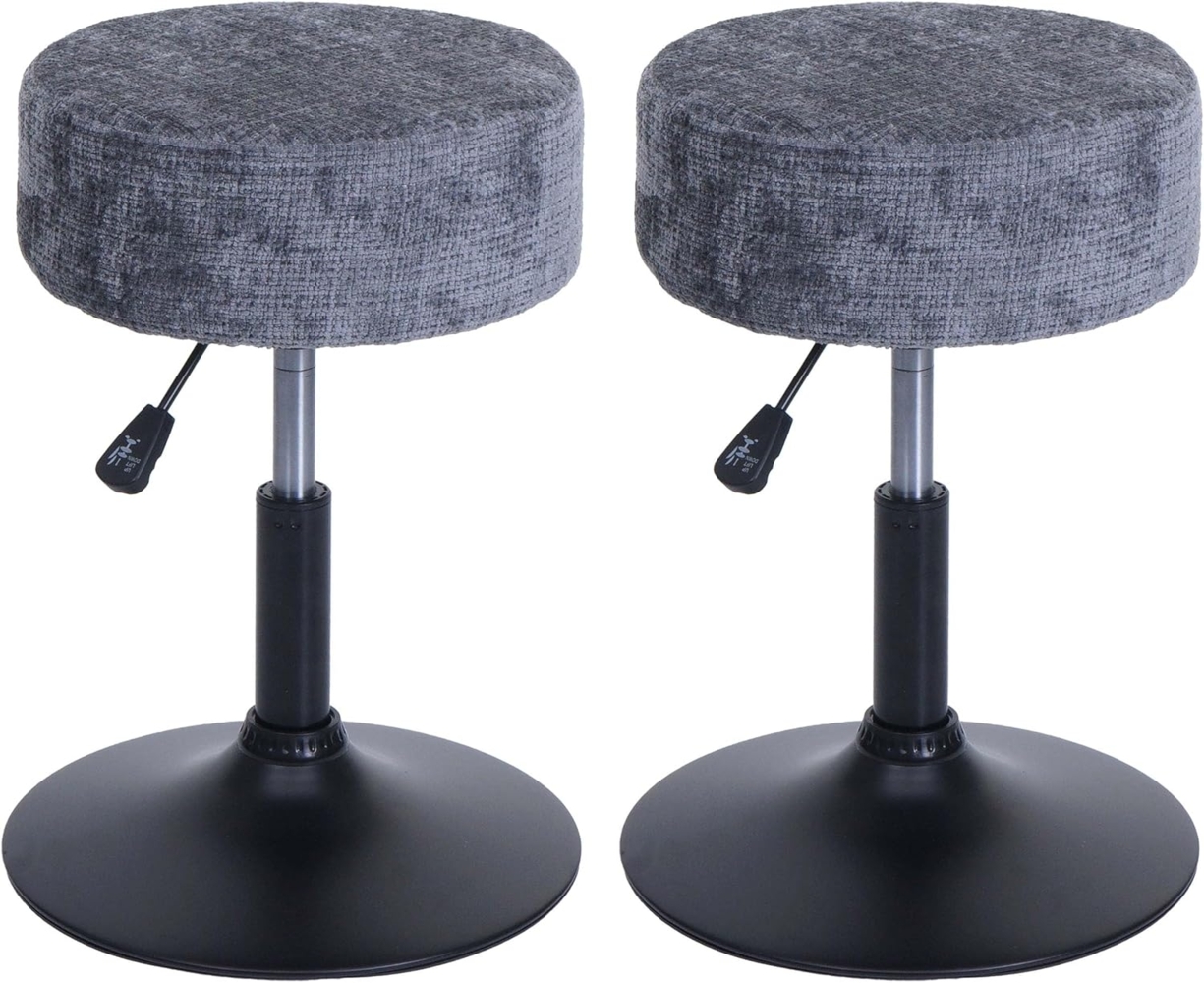 2er-Set Hocker HWC-C22, Sitzhocker, höhenverstellbar drehbar Ø 37cm Stoff Chenille (465g/m²) FSC® ~ dunkelgrau Bild 1