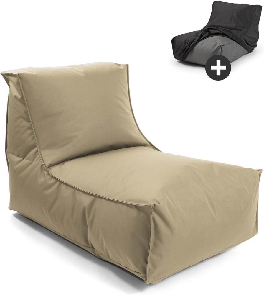 mokebo® Sitzsack Outdoor mit Schutzhülle 'Der Sundowner', Bean Bag o. Bodenkissen beige, Relaxliege Kinder & Erwachsene, Sitzkissen mit EPS-Perlen Füllung, Schutz durch Hülle wetterfest & wasserfest Bild 1