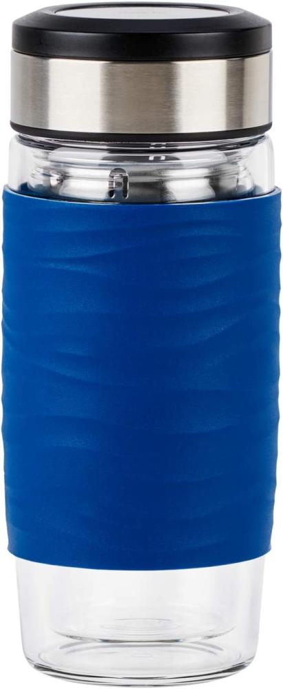 EMSA 'Tee Mug' Teebecher mit Sieb, doppelwandiges Glas, Silikonmanschette, blau, 400 ml Bild 1