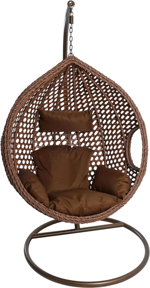 Polyrattan Hängesessel Hängekorb mit Gestell Rattan Hängestuhl Sessel Braun Bild 1