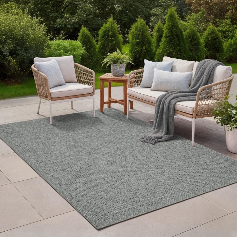 the carpet Calgary - robuster Teppich, Flachgewebe, modernes Design, ideal für Küche und Esszimmer, Vintage-Optik, Boho-Style, besonders flach, auch für den Außenbereich, Grau, 200x280 cm Bild 1