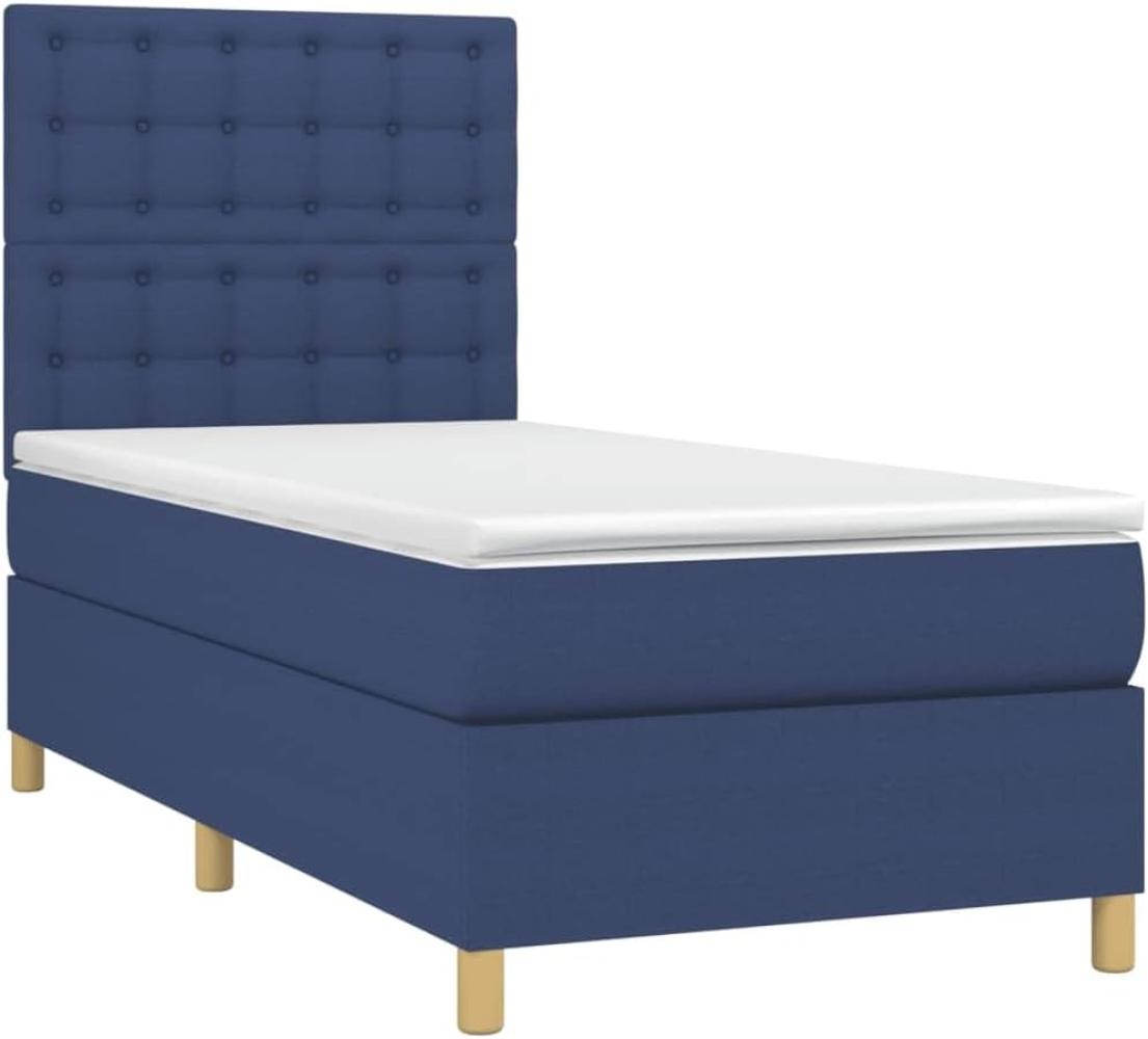 vidaXL Boxspringbett mit Matratze & LED Blau 100x200 cm Stoff 3135739 Bild 1