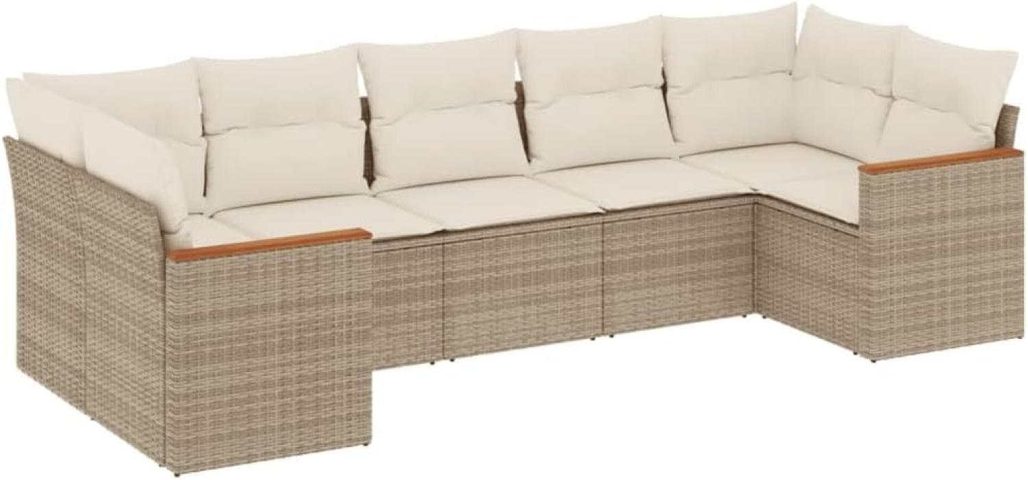 vidaXL 7-tlg. Garten-Sofagarnitur mit Kissen Beige Poly Rattan 3258670 Bild 1