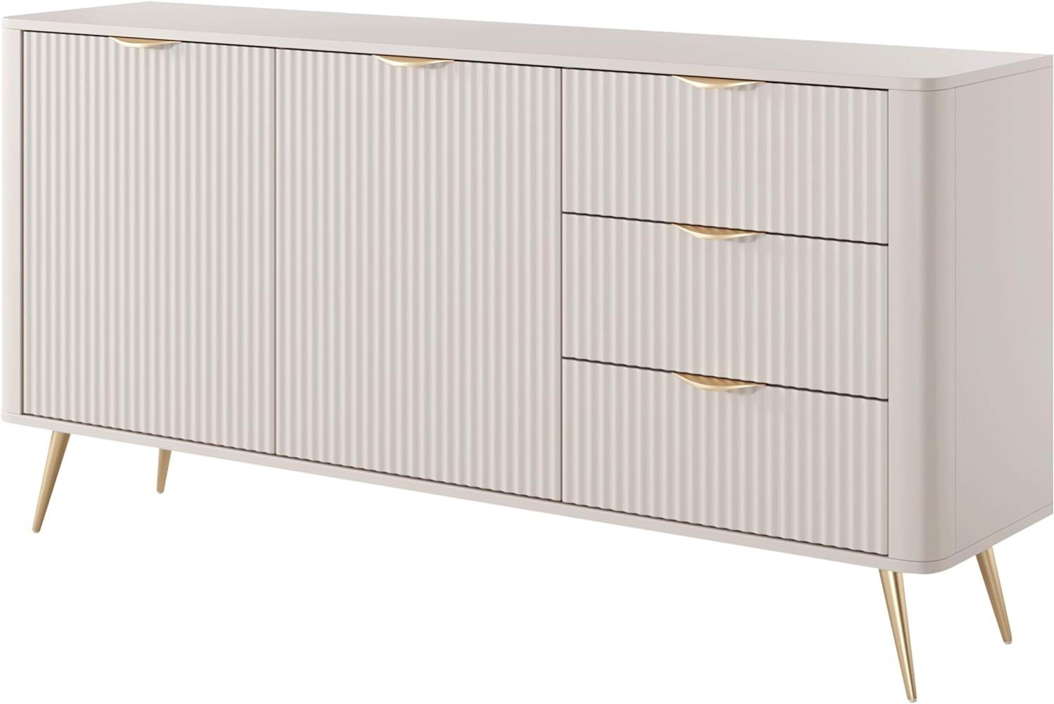 Kommode Literpo 2D3S, geriffelte Fronten, Metallfüße, Aluminiumgriffe (Farbe: Beige) Bild 1