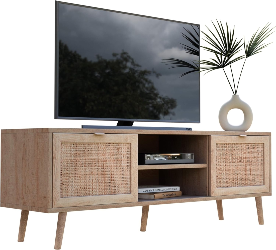 Newroom Sideboard Mila, TV Board Sonoma Eiche Rattan Optik Modern Boho TV Schrank Bild 1