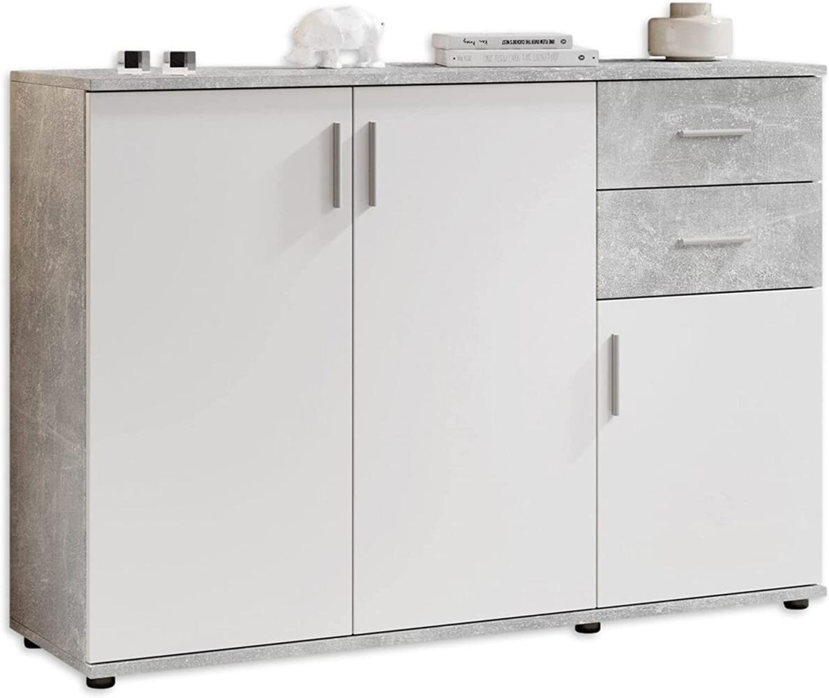 Stella Trading BOBBY Kommode in Beton-Optik, Weiß - Modernes Sideboard mit viel Stauraum für Ihren Wohnbereich - 120 x 82 x 35 cm (B/H/T) Bild 1