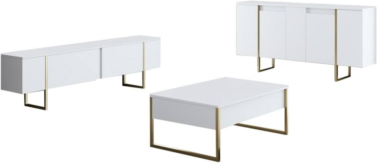 Dmora - Kommode Betel, Wohnzimmerbuffet, Wohnzimmer-Sideboard, Moderne Küchen-Speisekammer, 160x35h80 cm, Weiß und Gold Bild 1