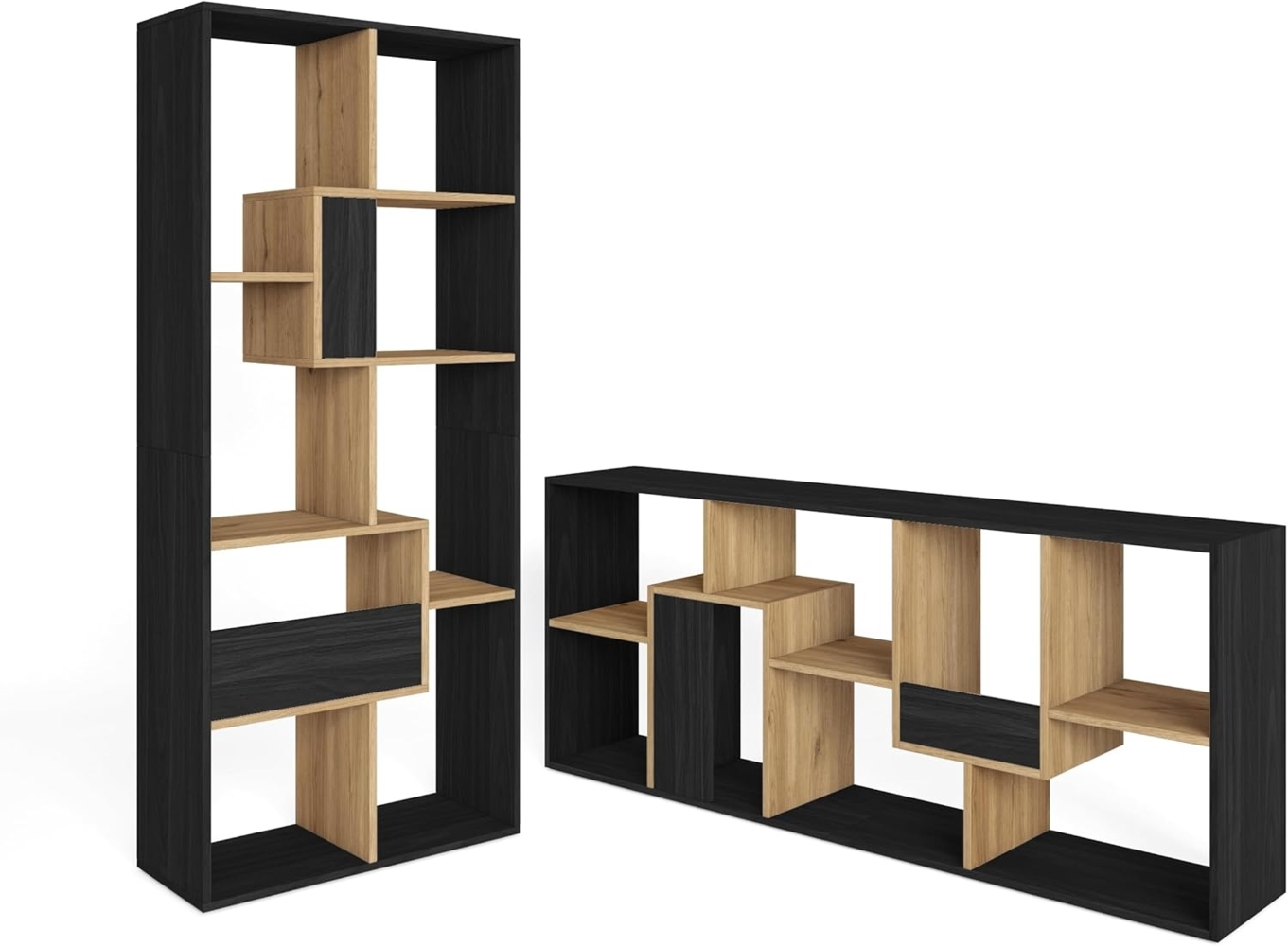 Skraut Home | Bücherregal Bibliothek | Bookshelf, Bookcase | 162 x 67 x 31 cm | Aufbewahrungsregal | Moderner Stil | Schwarz und Eiche Bild 1