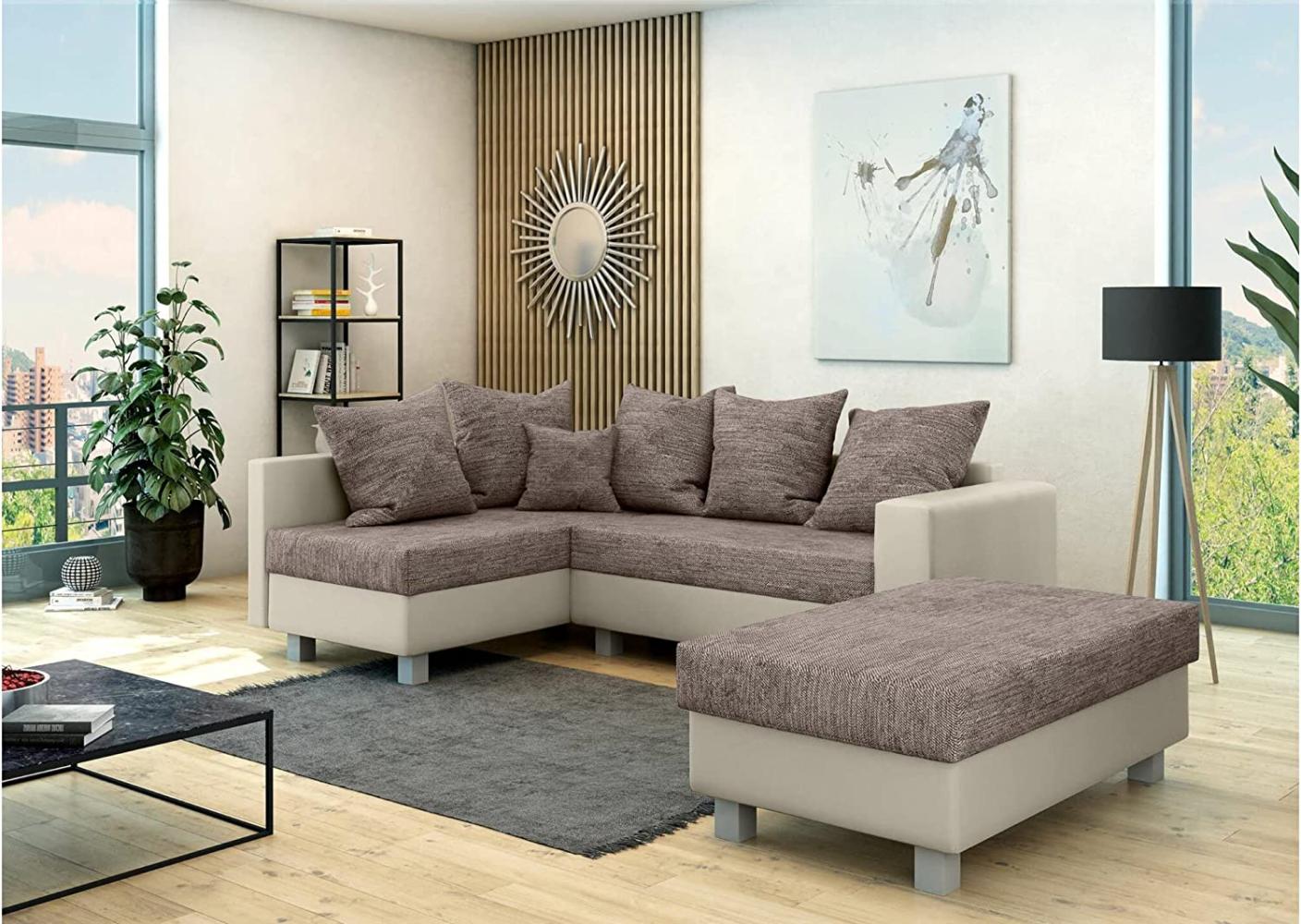 Stylefy Priamo Ecksofa Strukturstoff BERLIN Kunstleder MADRYT Hellbraun Beige Links Bild 1