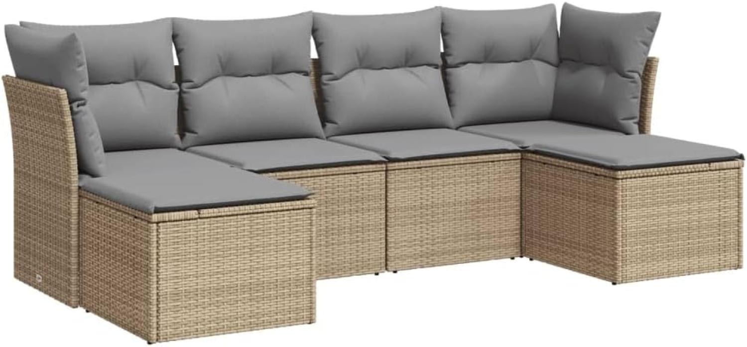 vidaXL 6-tlg. Garten-Sofagarnitur mit Kissen Beige Poly Rattan 3249848 Bild 1