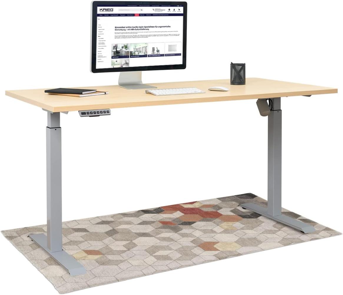 KRIEG HighDesk SMART Höhenverstellbarer Schreibtisch (Silber + Ahorn I 120 x 80 cm) - Elektrischer Sitz- & Stehtisch mit Tischplatte - Stehschreibtisch Elektrisch Höhenverstellbar Bild 1