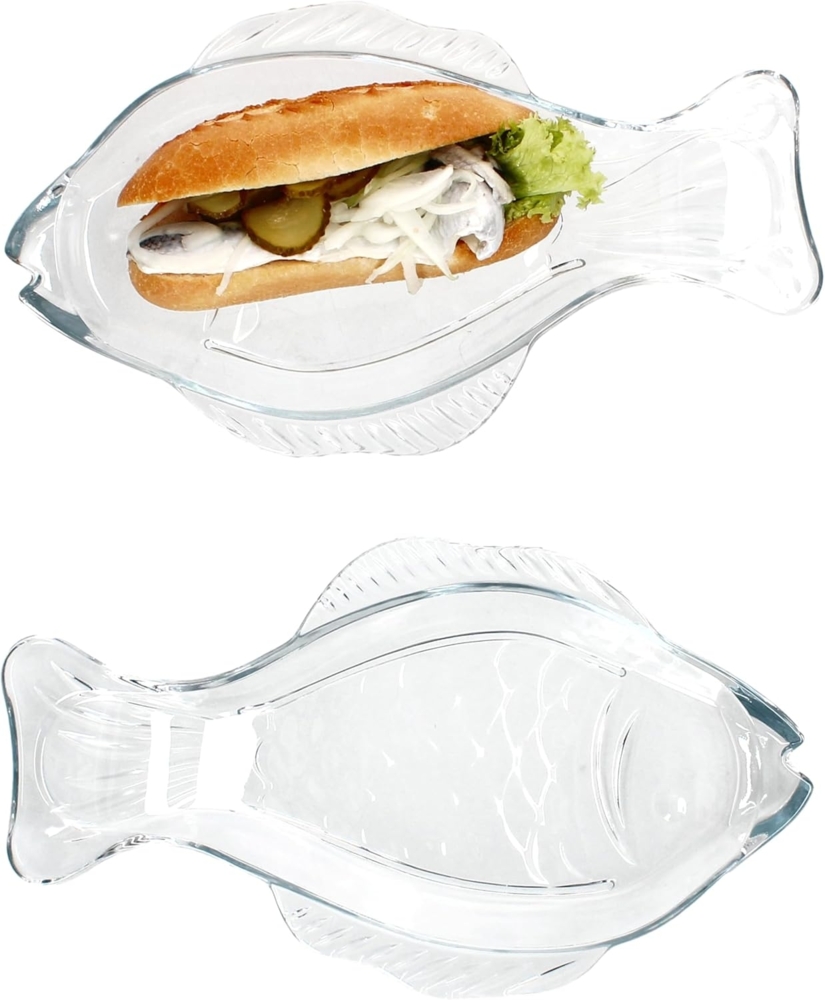 MamboCat Servierplatte 2x Fischplatte OSLO Gr. M LxB 29x16cm Glas Fisch-Relief Servier-Teller, Glas Bild 1