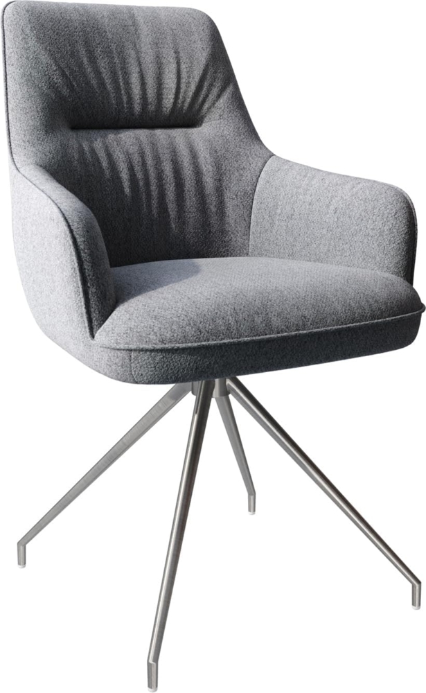 Esszimmerstuhl Zelia-Flex mit Armlehnen Strukturstoff Hellgrau Kreuzgestell konisch Edelstahl Taschenfederkern Bild 1
