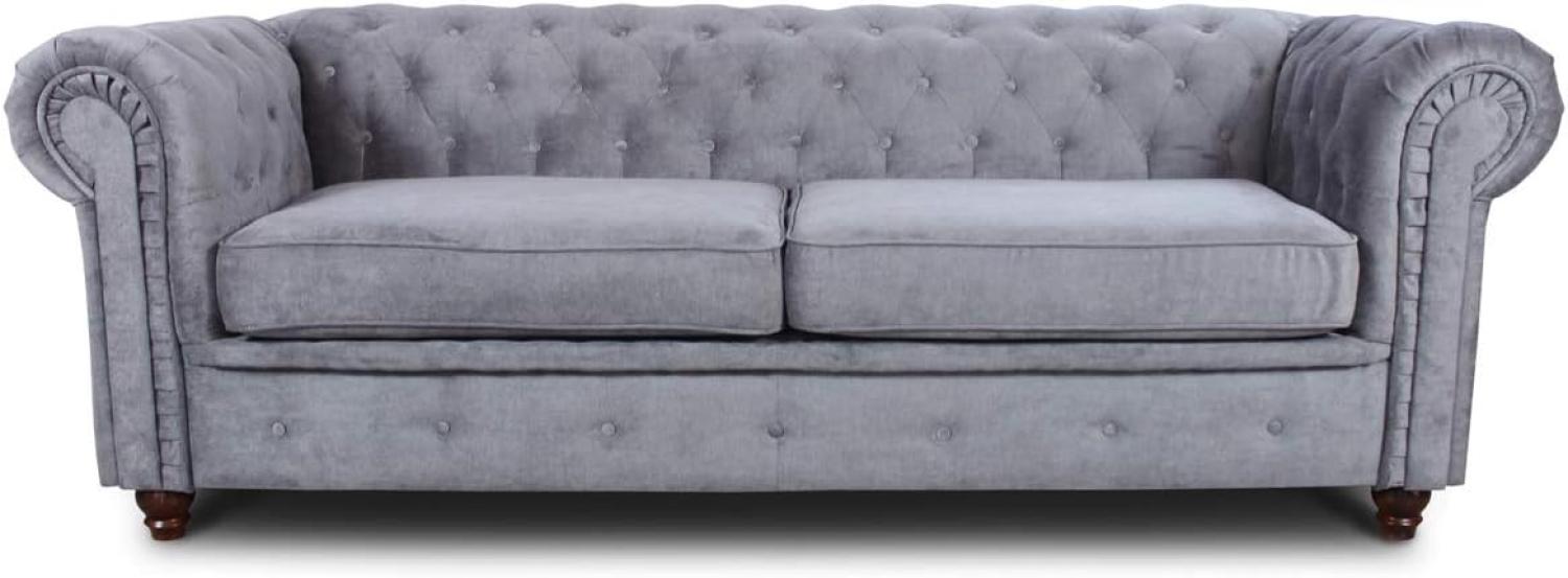 Sofa Chesterfield Asti 3-Sitzer, Couch 3-er, Glamour Design, Couchgarnitur, Sofagarnitur, Holzfüße, Polstersofa - Wohnzimmer (Grau (Capri 09)) Bild 1