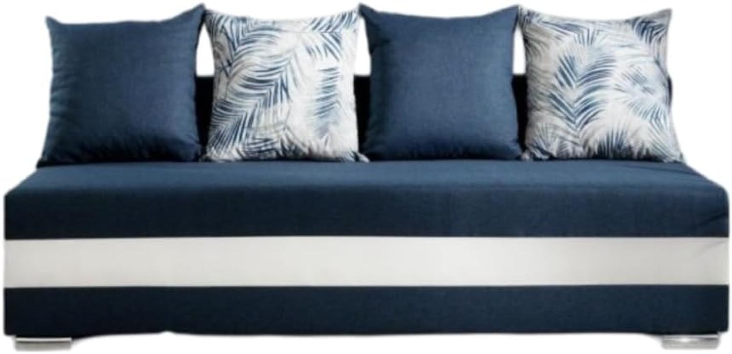 Designer Sofa Carina mit Schlaffunktion und Stauraum Blau/Weiß Bild 1