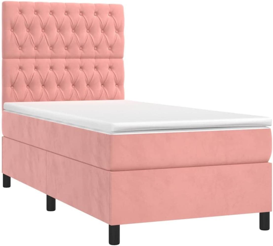 vidaXL Boxspringbett mit Matratze & LED Rosa 90x200 cm Samt 3136286 Bild 1