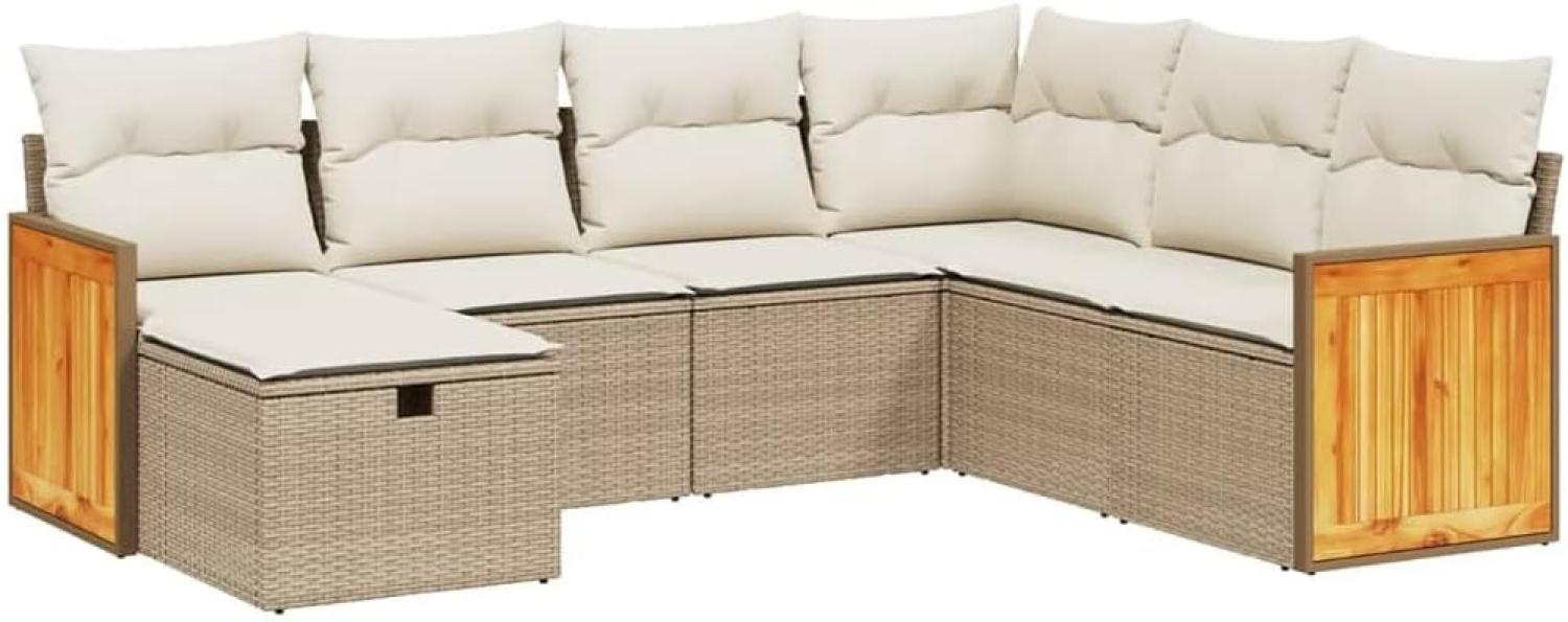 7-tlg. Garten-Sofagarnitur mit Kissen Beige Poly Rattan Bild 1