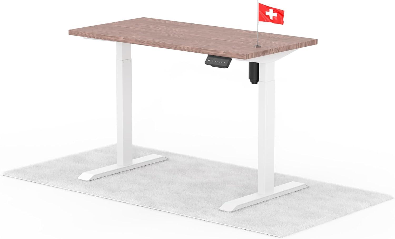 elektrisch höhenverstellbarer Schreibtisch ECO 120 x 60 cm - Gestell Weiss, Platte Walnuss Bild 1