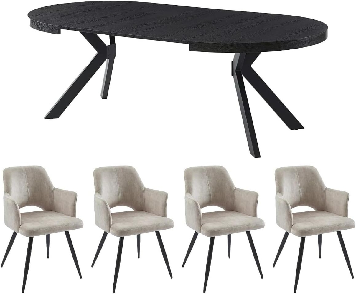 Vente-unique - Set Tisch KOMONI + 4 Stühle KADIJA - Schwarz & Beige Bild 1