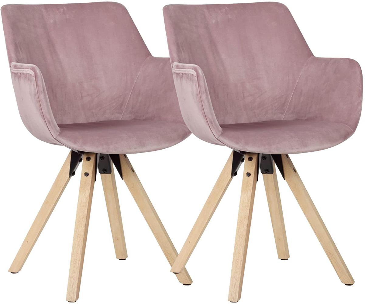 Wohnling Stühle im 2er-Set Samt rosa, Rosa/ Natur Bild 1