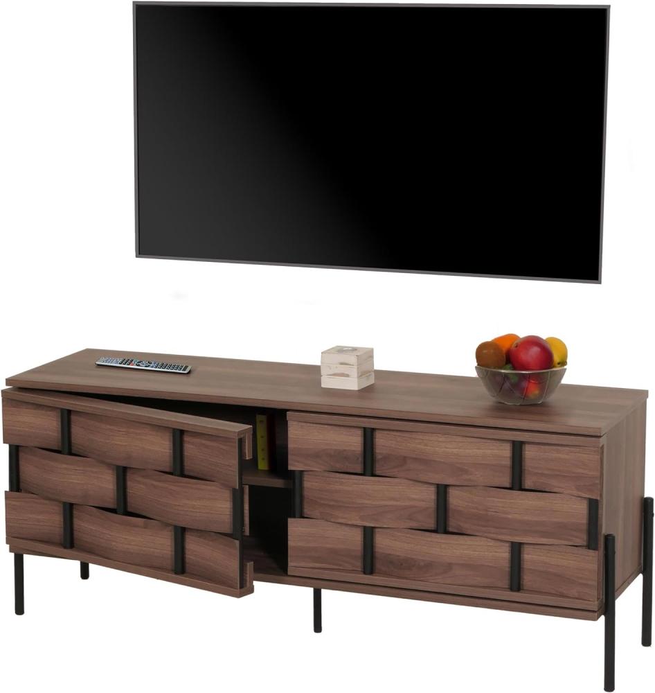 TV-Rack HWC-M44, Fernsehtisch Lowboard TV-Schrank Kommode, Staufächer, 3D-Flecht-Design Push-to-open Türen 120cm, braun Bild 1