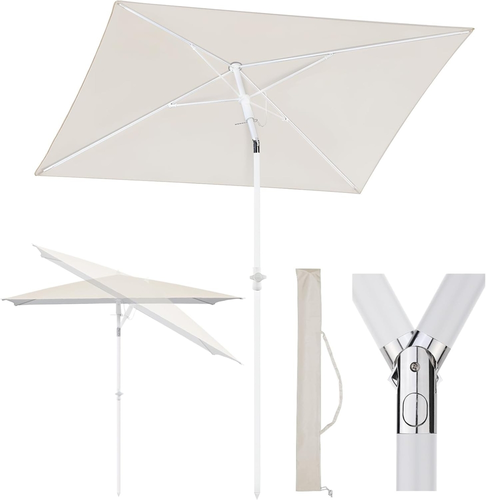 Sekey 180 × 125 cm Sonnenschirm mit Schutzhülle, Balkonschirm Gartenschirm Terrassenschirm, Sonnenschutz UPF50+, Kippbar, Höhenverstellbar, Rechteckig- Graubeige Bild 1