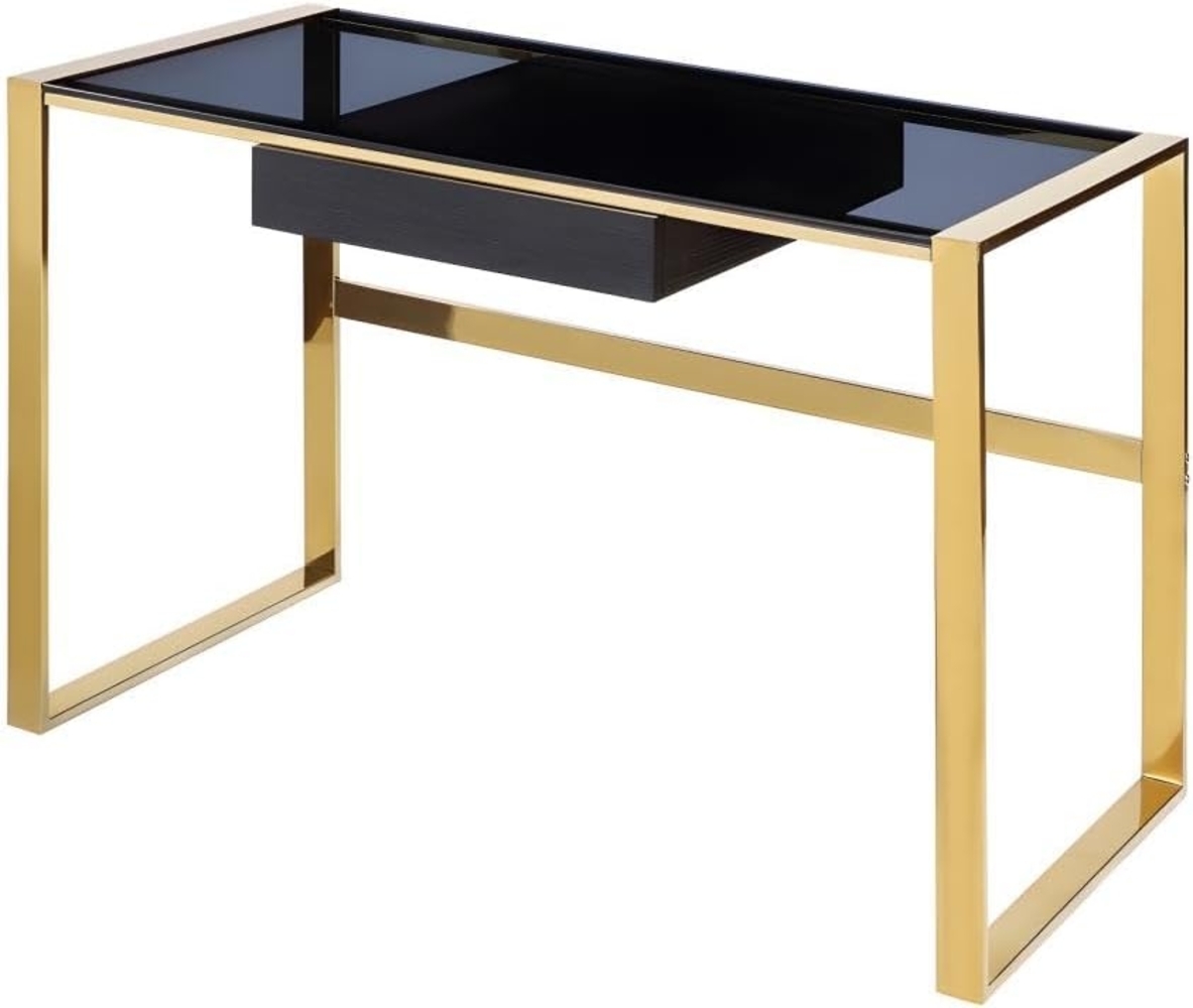Vente-unique - Schreibtisch mit 1 Schublade - Glas & Stahl - Schwarz & Goldfarben - SALI von Pascal Morabito Bild 1