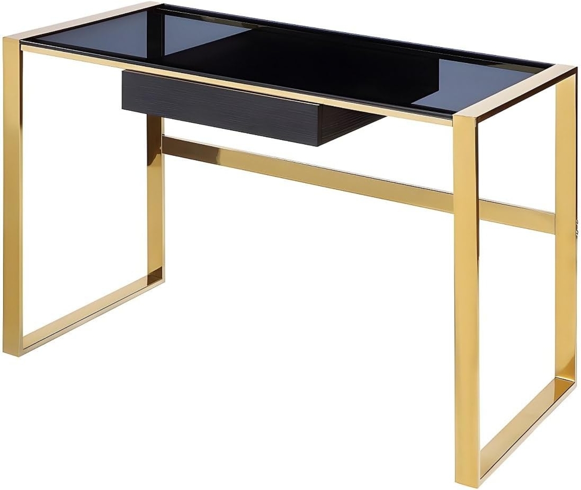 Vente-unique - Schreibtisch mit 1 Schublade - Glas & Stahl - Schwarz & Goldfarben - SALI von Pascal Morabito Bild 1