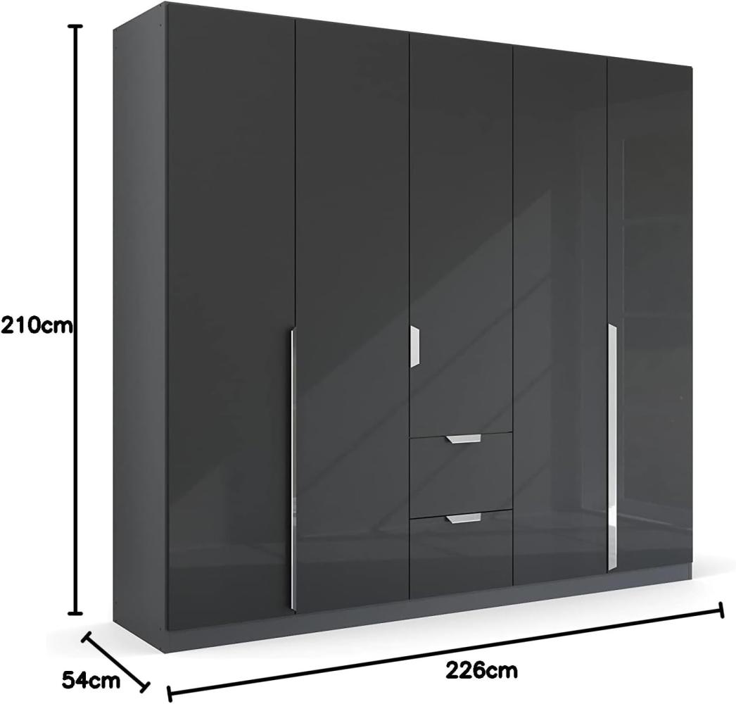 Kleiderschrank Drehtürenschrank Glamour | 5-türig | mit Schubkästen | effektgrau Hochglanz / grau metallic | 226x210 Bild 1