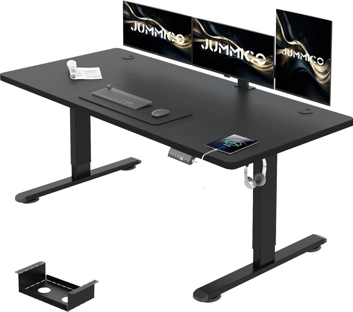 JUMMICO Höhenverstellbarer Schreibtisch 140 x 70 cm mit Kabelwanne, Höhenverstellbar Elektrisch Stehpult mit USB-Buchse, Computertisch, Ergonomischer Steh-Sitz Tisch, Bürotisch, Schwarz Bild 1